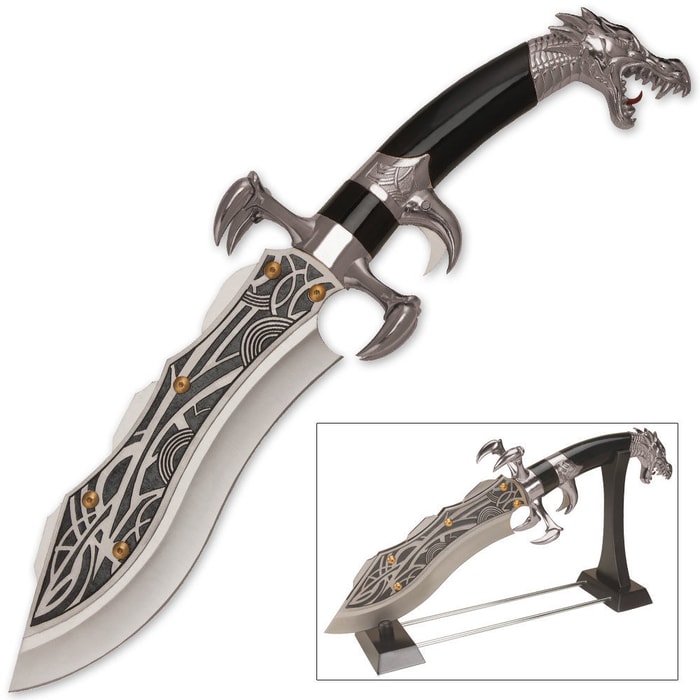 Tom Anderson 16 inch Fantasy Dragon Knife with Stand Silver