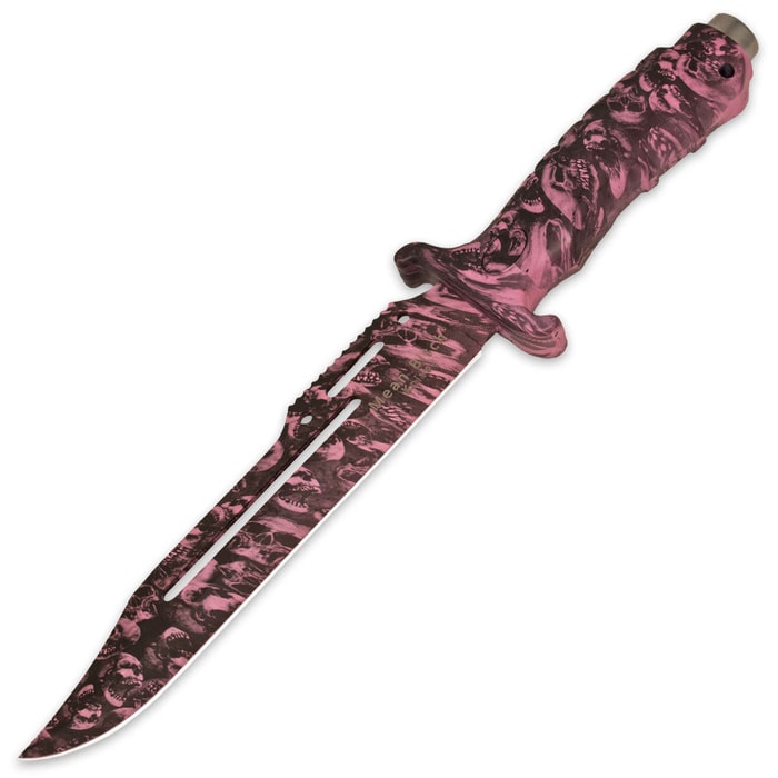 Mean Bitch 13 Inch Pink Skull Fixed Blade Survival Knife With Sheath