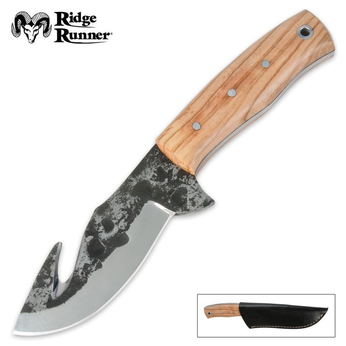 Ridge Runner Olive Wood Fixed Blade Gut Hook Skinning Knife