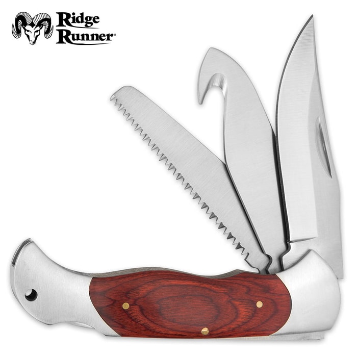 Ridge Runner Deerstalker Multipurpose 3-Blade Pocket Knife - Clip Point, Gut Hook, Saw