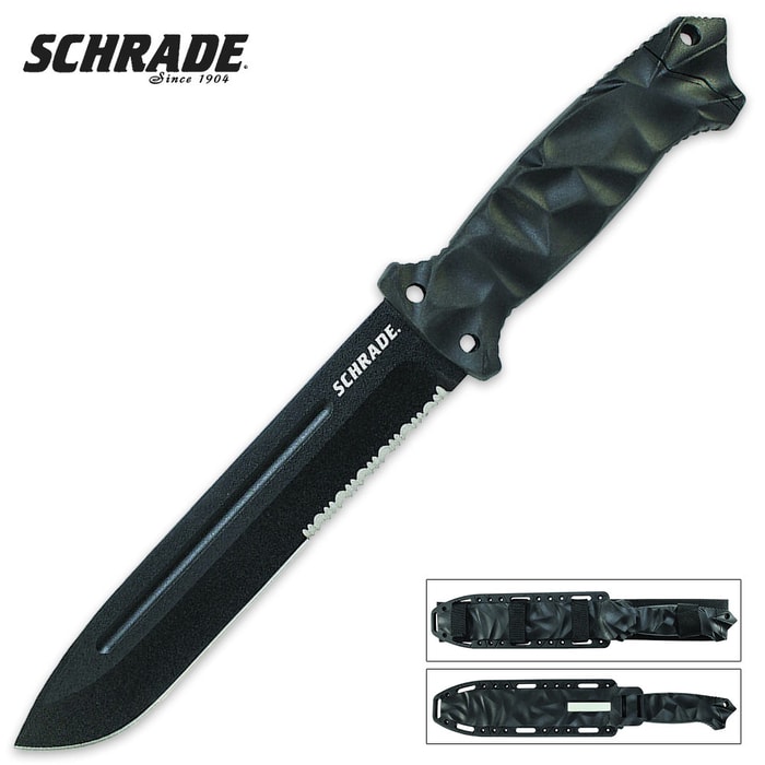 Schrade Large Partially Serrated Drop Point Fixed Blade Knife