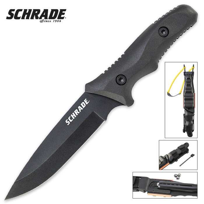 Schrade Guide Master Slingshot Fixed Blade Knife With Multi-Function Belt Sheath