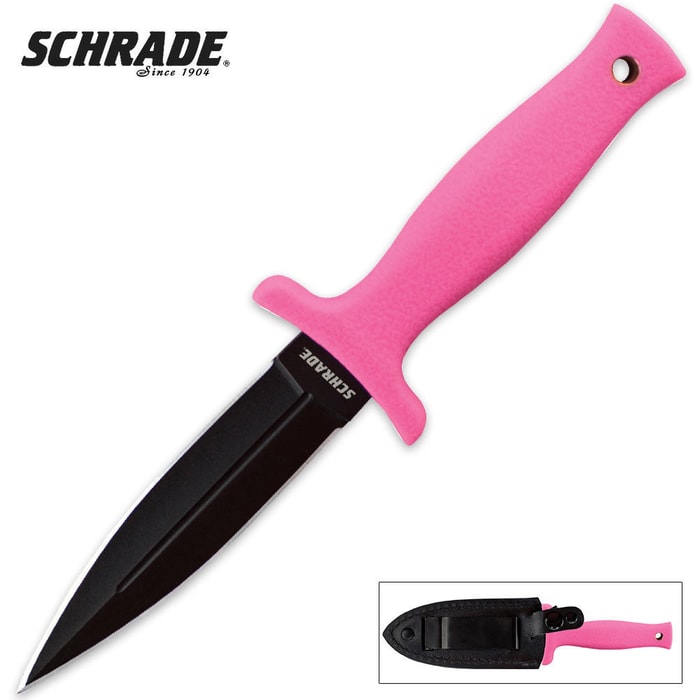 Schrade Small Double Edged Spear Point Boot Knife Pink