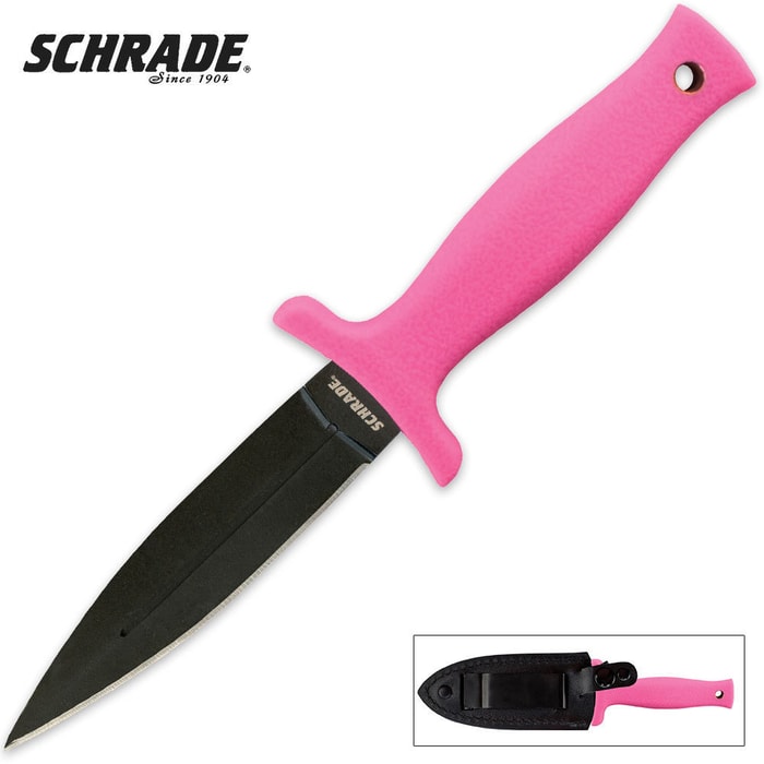 Schrade Large Single Edged Spear Point Boot Knife Pink