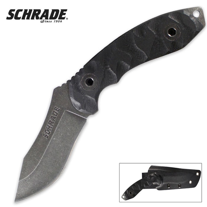 Schrade G-10 Stonewash Recurve Clip Point Fixed Blade Knife