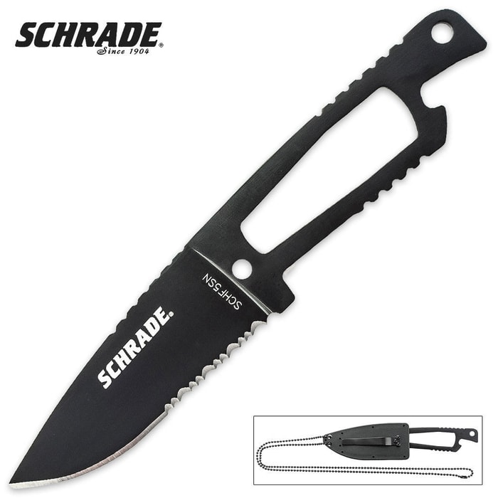 Schrade Drop Point Serrated Neck Knife