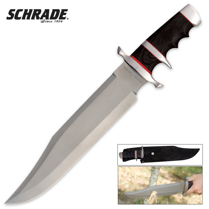 Schrade Corby Large Fixed Blade Black Gray Handle Knife