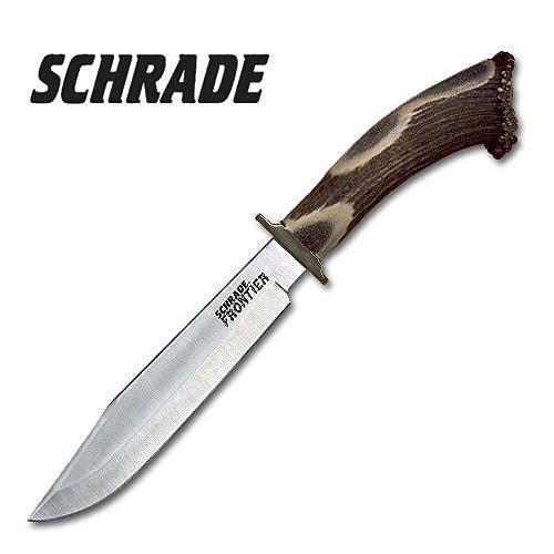Schrade Modified Clip Point Frontier Stag Fixed Blade Knife