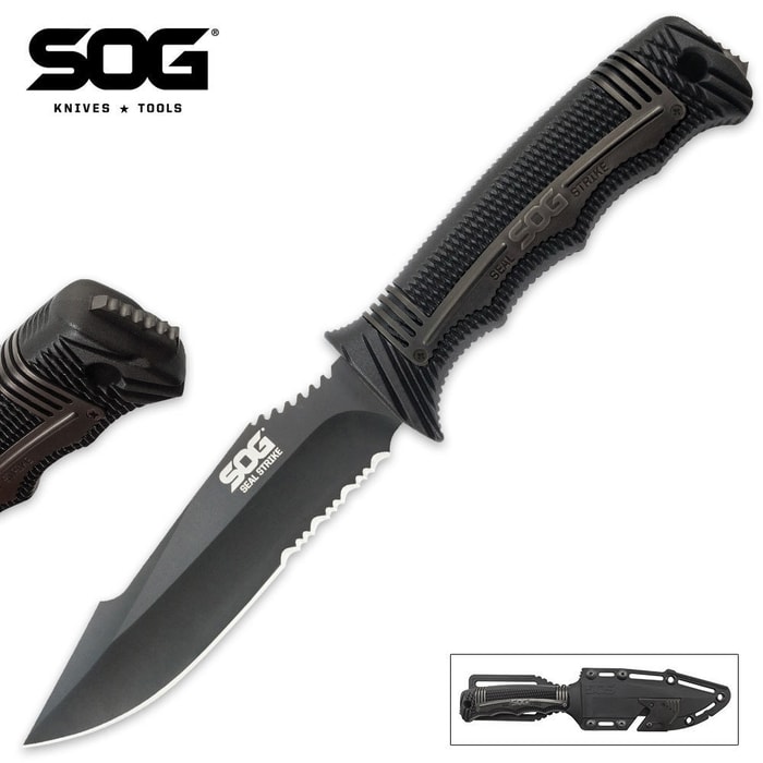 SOG SEAL Strike Black Tini Fixed Blade Knife Deluxe Sheath