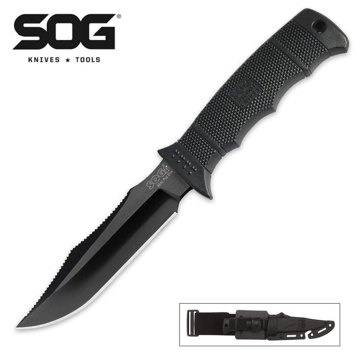 SOG Seal Pup Elite Straight Black Tini Blade Knife with Kydex Sheath