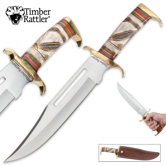 Timber Rattler Southwestern Hunter Bowie Knife with Genuine Leather Sheath