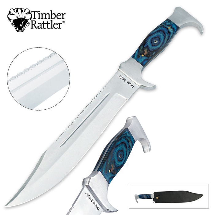 Timber Rattler Caribbean Ripple Blue Pakkawood Fixed Blade Bowie Knife