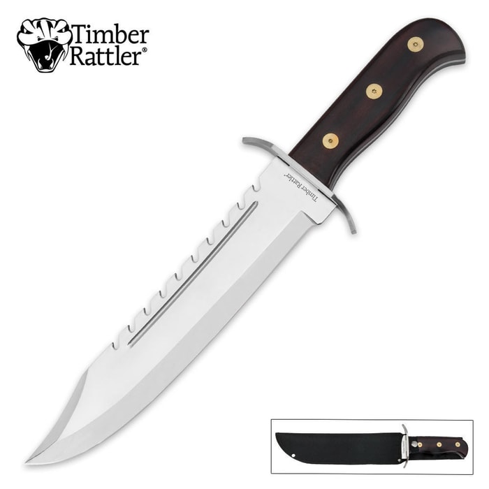 Timber Rattler Sawback Spiked Bowie Knife With Sheath