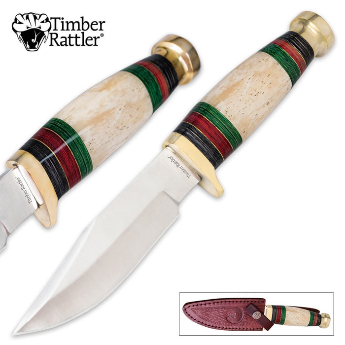 Timber Rattler Cowboy Bowie Knife Genuine Bone Fixed Blade