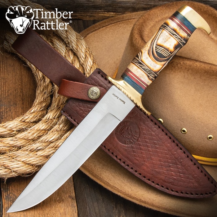 Timber Rattler Whispering Winds Bowie Knife Genuine Bone Fixed Blade