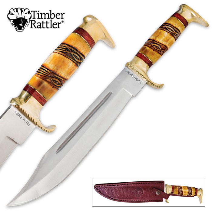 Timber Rattler Amarillo Skies Bowie Fixed Blade Knife Genuine Bone