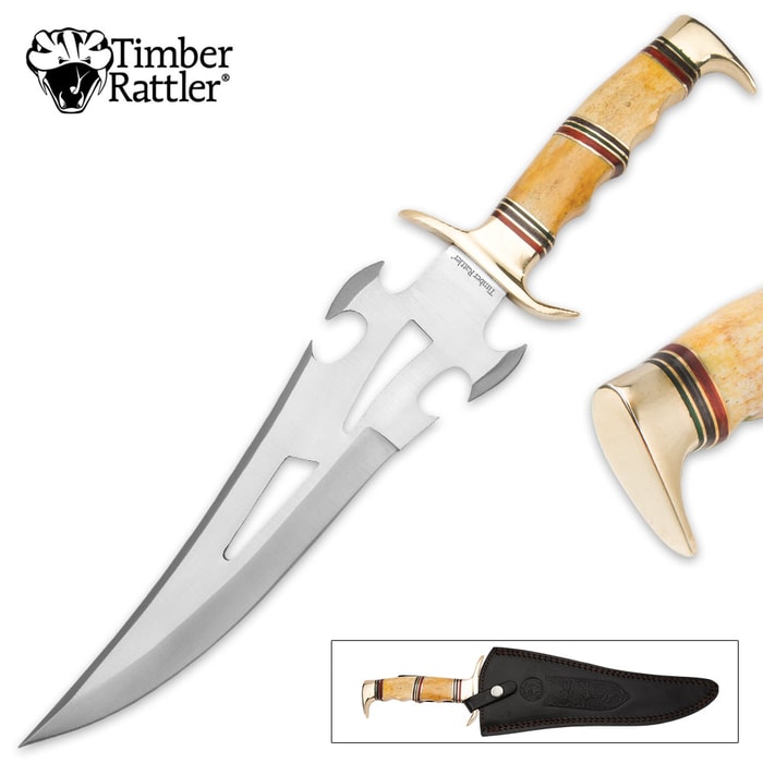 Timber Rattler Ancient Bone Fantasy Fixed Blade Knife with Leather Sheath