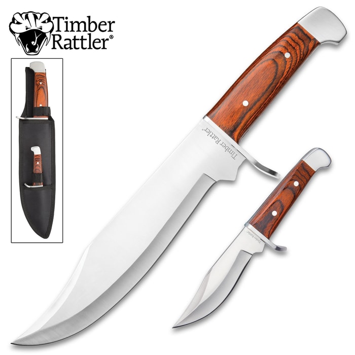 Timber Rattler Warcry Echo 2-Piece Fixed Blade Knife Set - Bushcraft and Bowie Knives - 420 Stainless Steel - Pakkawood - Nylon Belt Sheath - Outdoors, Survival, Collecting & More