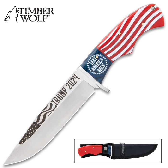 The Timber Wolf Trump 2024 Knife comes with sheath