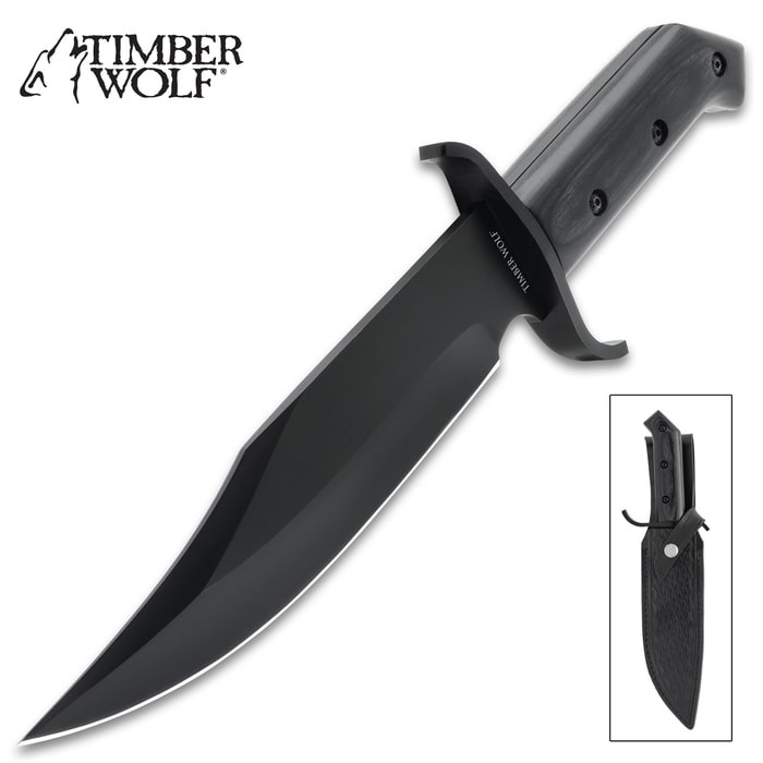 Timber Wolf Blackout Bowie Knife And Sheath