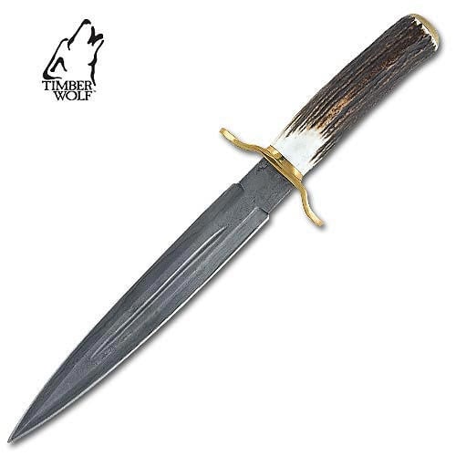 Timber Wolf Stag Damascus Dagger
