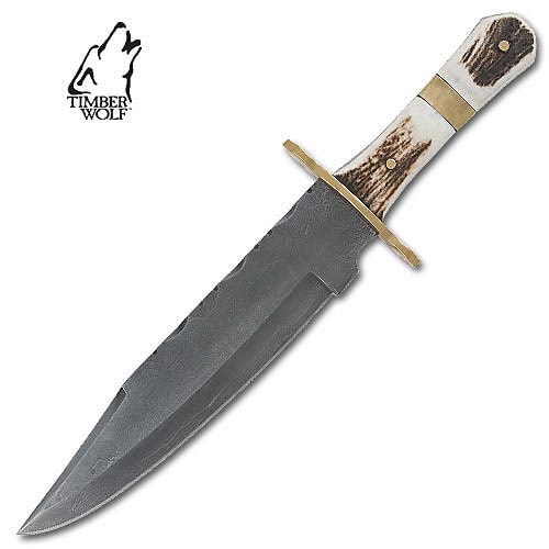 Timber Wolf Stag Damascus Bowie Knife
