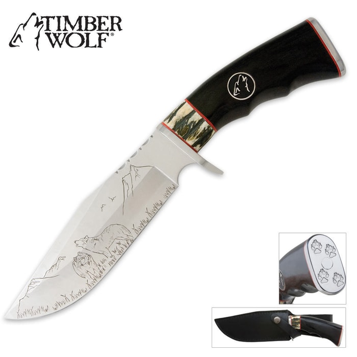 Timber Wolf Pack Hunter Bowie Knife