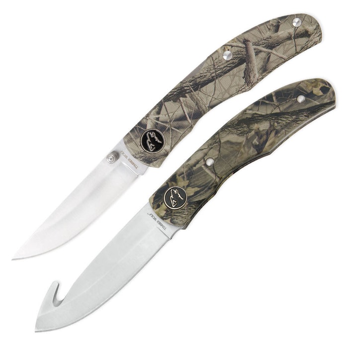 Timber Wolf Camo Hunting Knife Combo With Sheath