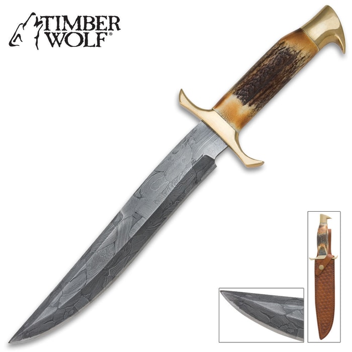 Timber Wolf Mosaic Bowie Knife Damascus