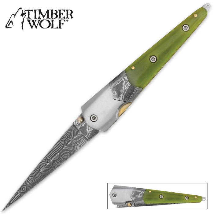 Timber Wolf Green Bone Mosaic Ladder Pocket Knife