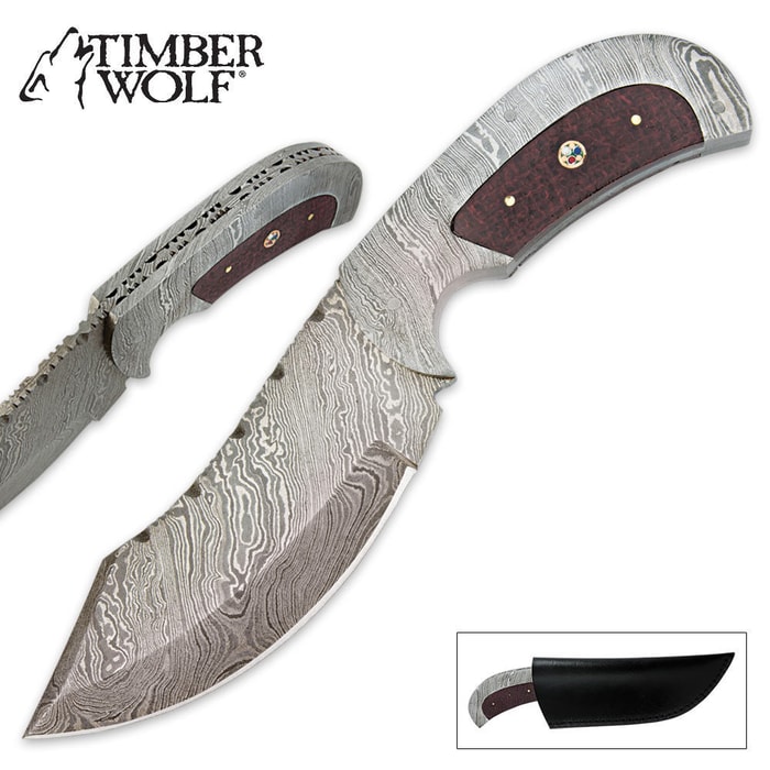 Timber Wolf Micarta & Damascus Fixed Blade Skinning Knife