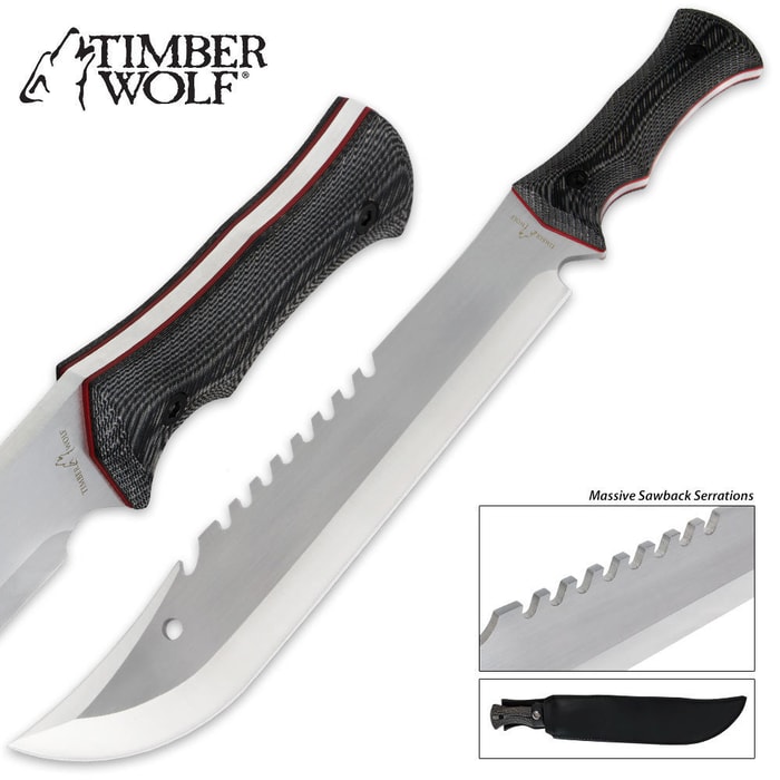 Timber Wolf Raptor Bowie With Leather Sheath
