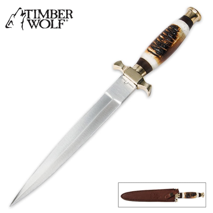 Timber Wolf Elite Bone Hunting Dagger Knife With Sheath