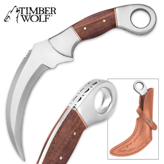 Timber Wolf Heartwood Karambit with Leather Sheath
