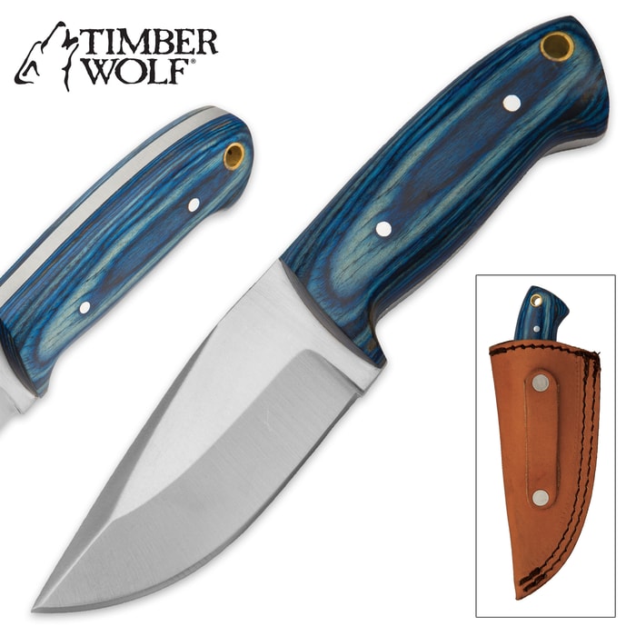Timber Wolf Blue Judah Skinner Knife with Leather Sheath