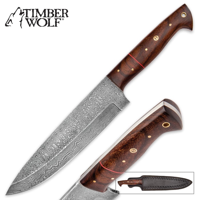 Timber Wolf Cheyenne Multipurpose Fixed Blade Knife - Damascus Steel and Tali Wood