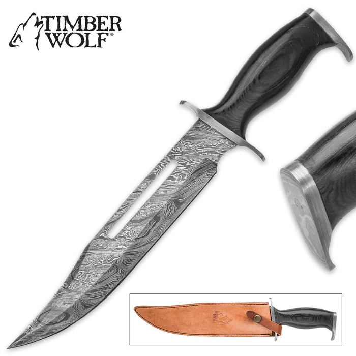 Timberwolf Ashes To Ashes Damascus Bowie Knife