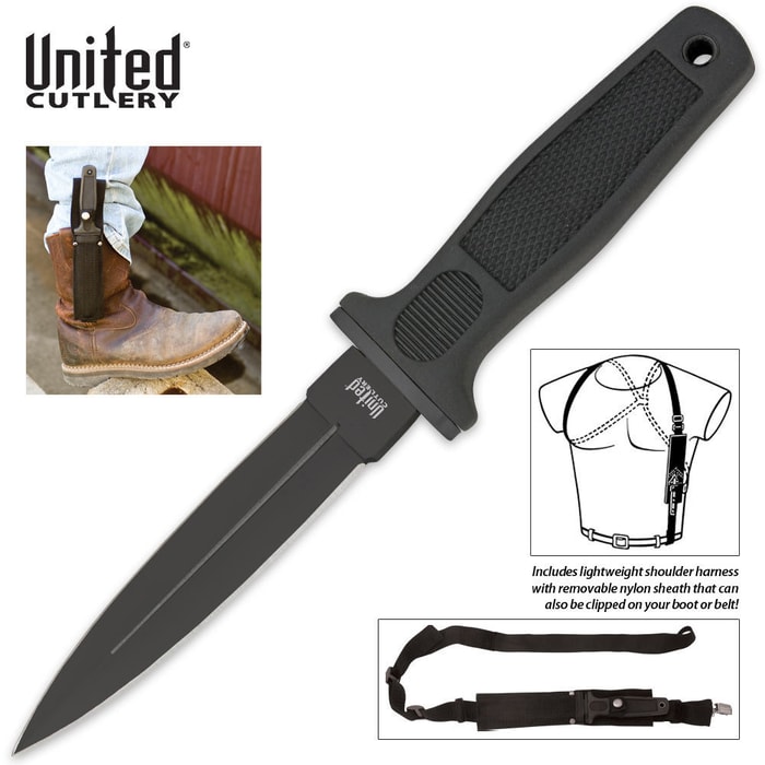 United Cutlery Undercover Boot Knife Black & Shoulder Harness