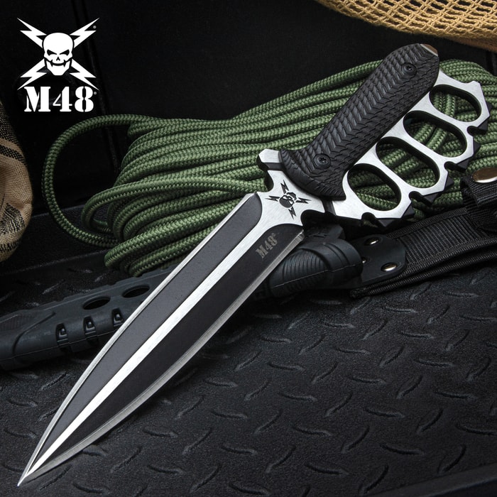 Knuckle Grip Stainless Steel Trench Knife with Carrying Case