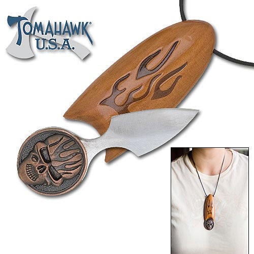 Tomahawk Skull Fantasy Push Dagger Necklace