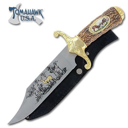 Wild Deer Bowie with Etched Blade