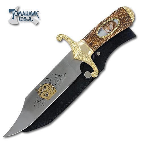 Wild Wolf Bowie Knife with Etched Blade