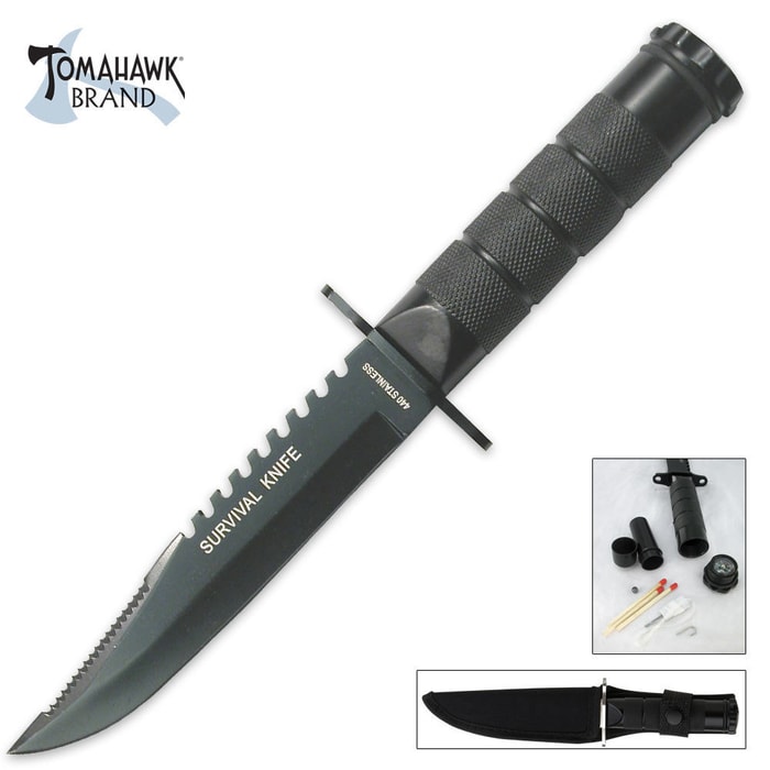 All Metal Black Hollow Handle Survival Knife