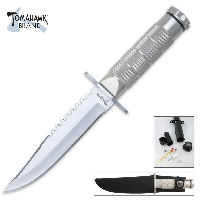 All Metal Hollow Handle Survival Knife with Survival Kit & Sheath
