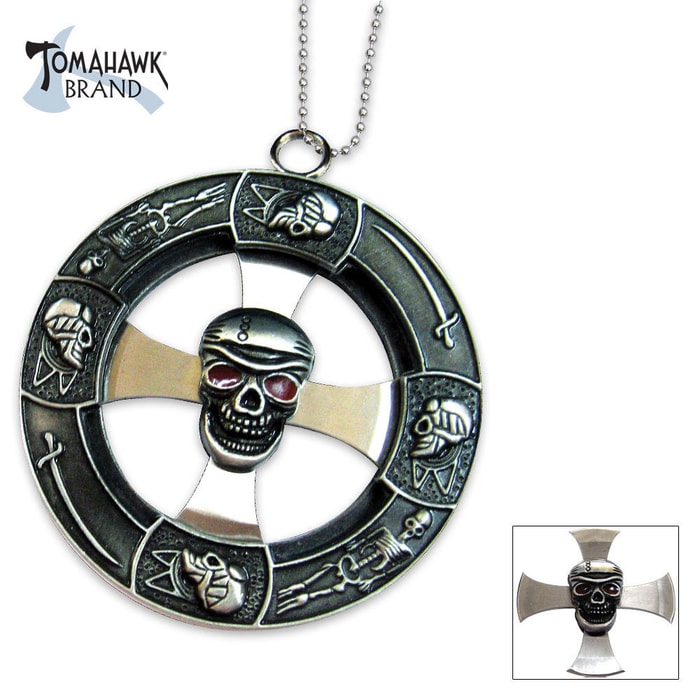 Tomahawk Pirate Skull Necklace with Throwing Star