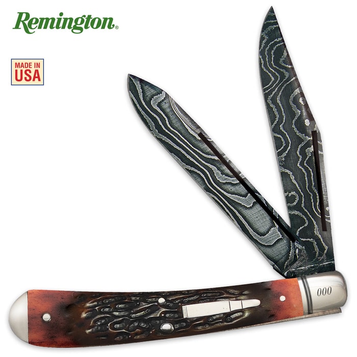 2016 Collcectible Bullet Amber Bone And Damascus Pocket Knife