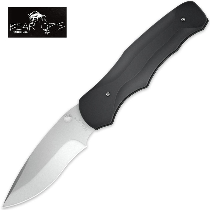 Bear Ops Tactical Pocket Knife Modified Drop Point Bead Finish