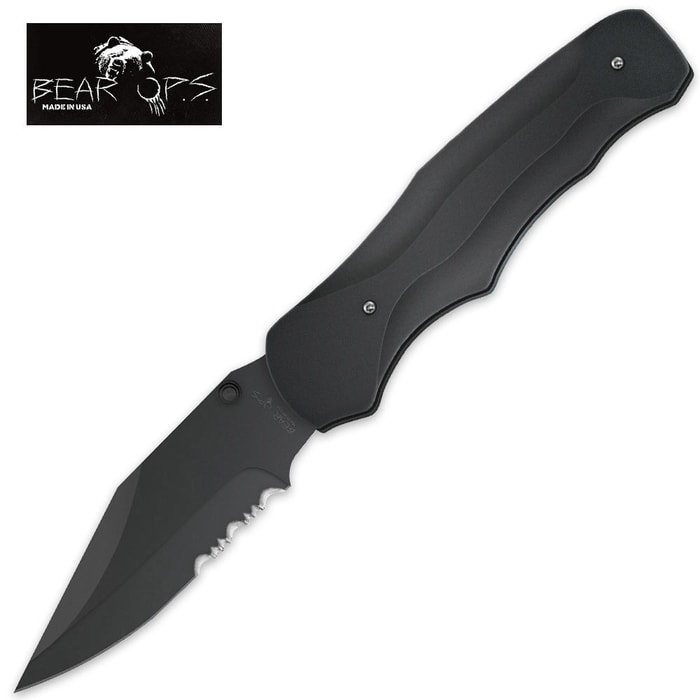 Bear Ops Tactical Pocket Knife Manual Control Knife Clip Titanium Part Serrated