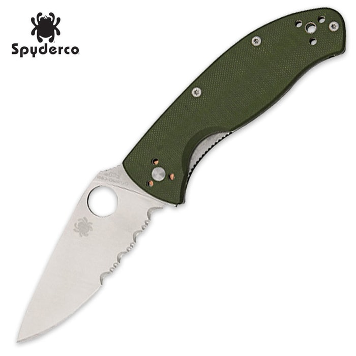 Spyderco Tenacious Part Serrated Green Folding Knife