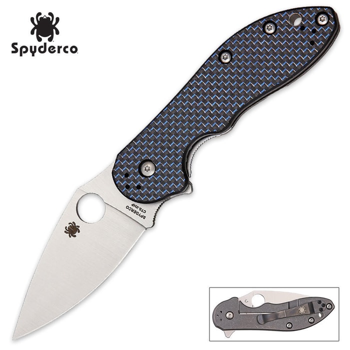 Spyderco Domino Blue Weave Folding Pocket Knife